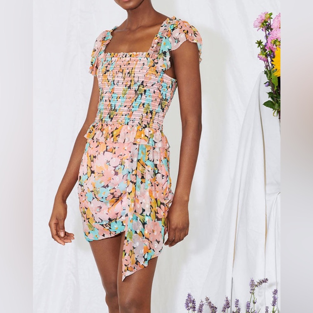 Saylor Aveline Mini Dress in Retro Floral Size Small NWT Flutter Sleeve